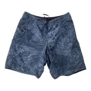 Patagonia Wavefarer Board Short Graphic Print Swim Trunks Snorkeler Navy Blue 36
